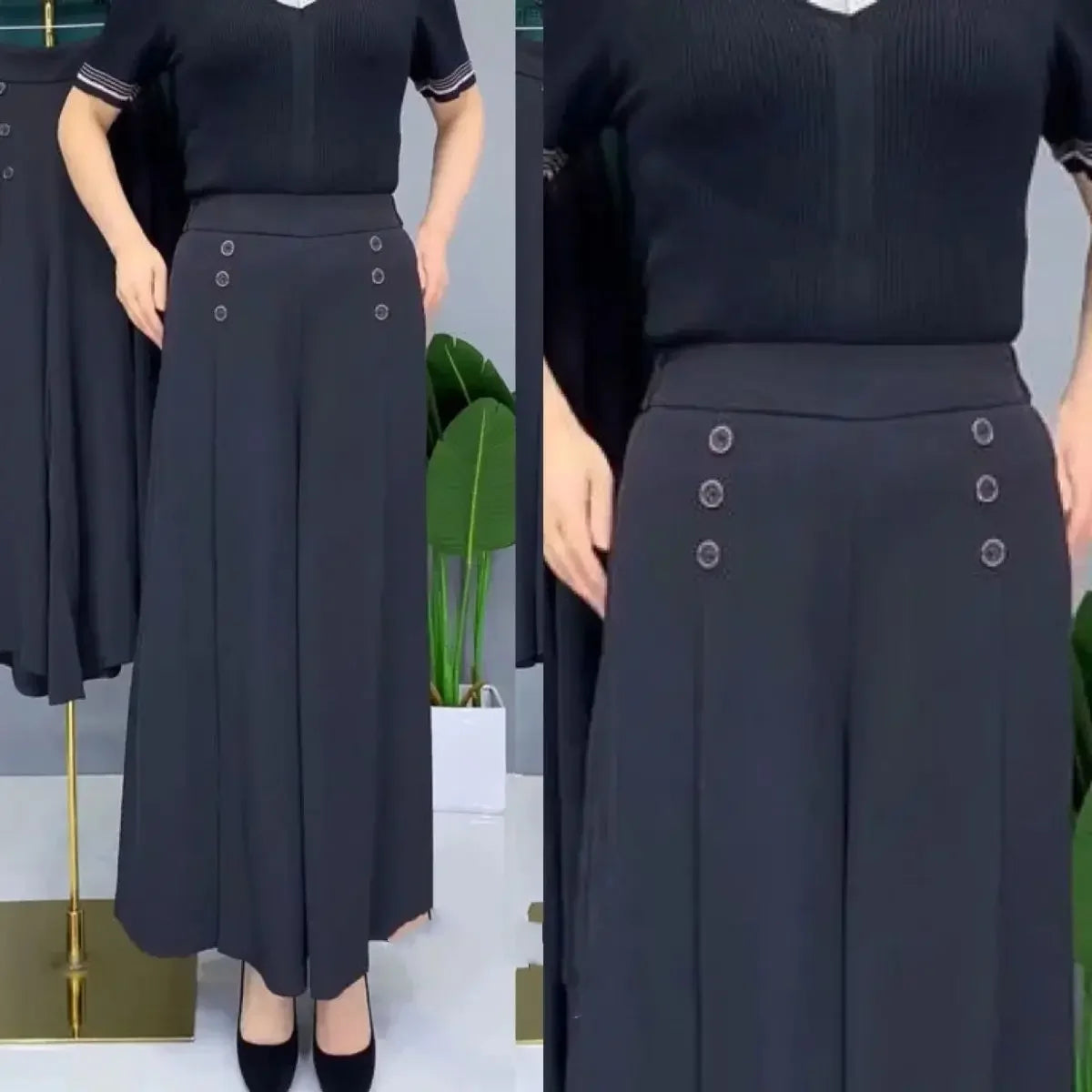 Pantalon Large Femme Anti-Froissage Noir | MDN Store