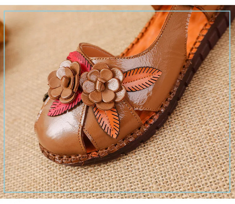 Sandales Cuir Plates Florales Lorilury | MDN