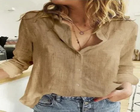 blouse-femme-vintage-coton-lin-manches-longues - MDN Store 25