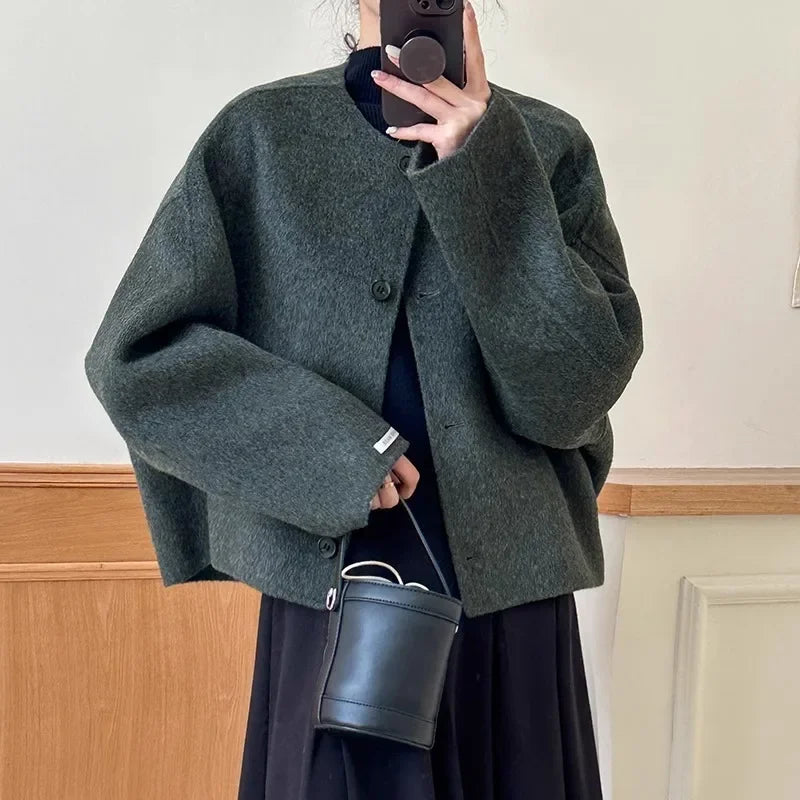 Manteau Court Laine Femme Col Rond | MDN Store 25