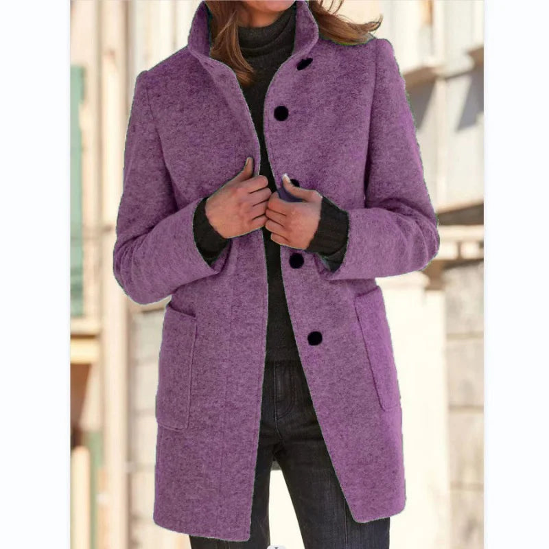 Manteau Femme Tweed Col Montant Vintage - Long Cardigan Automne Hiver | MDN Store