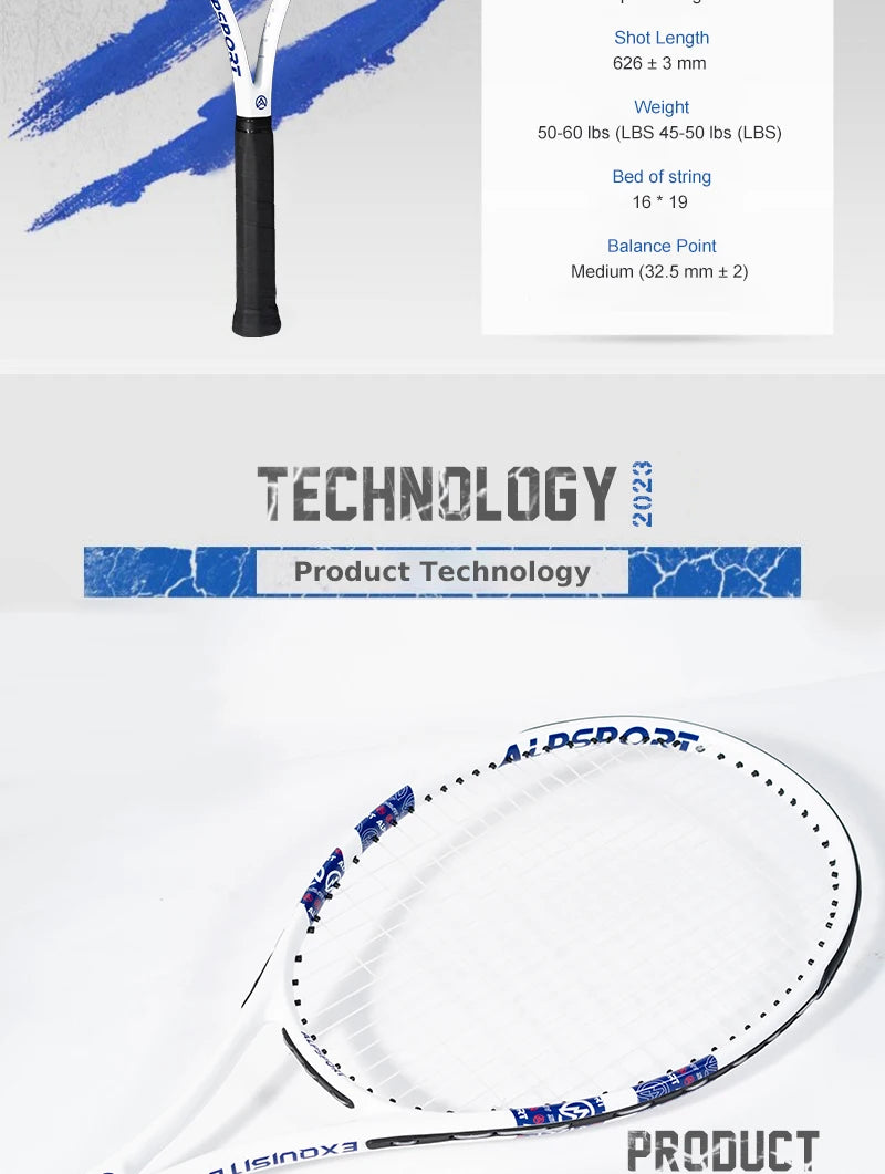 Raquette de Tennis Professionnelle ALPSPORT T800 — Fibre de Carbone 100%, Ultra-Légère 280g, Sangle Antidérapante | MDN Store 25