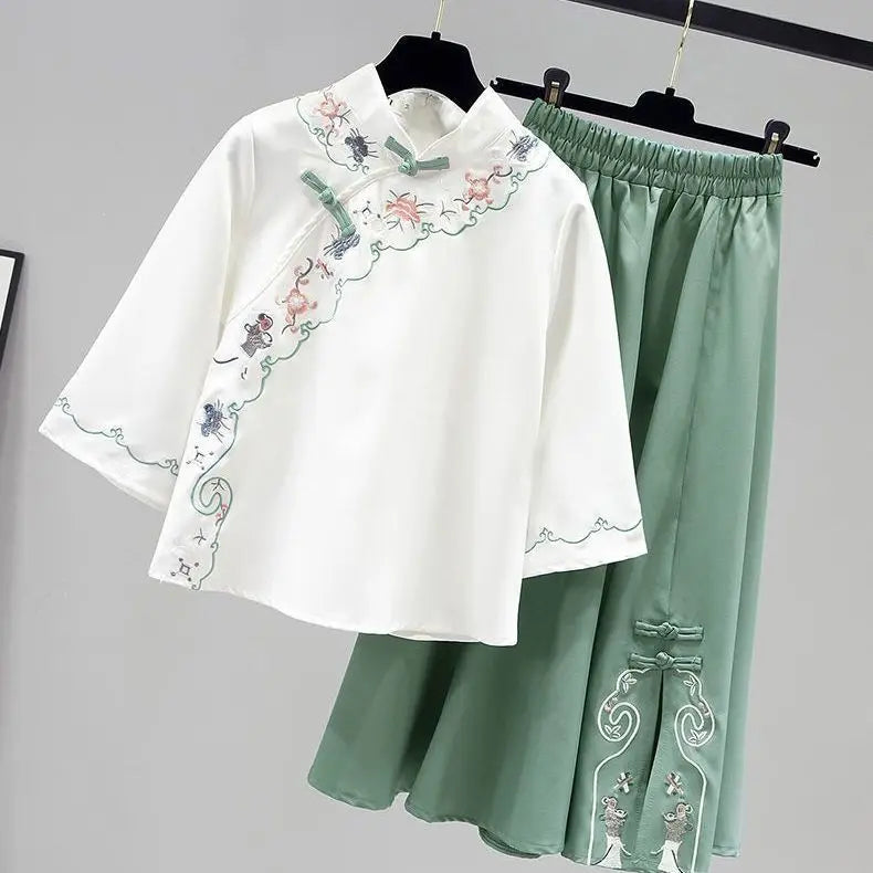 Ensemble Hanfu Chinois Brodé Papillon 2 Pièces | MDN Store