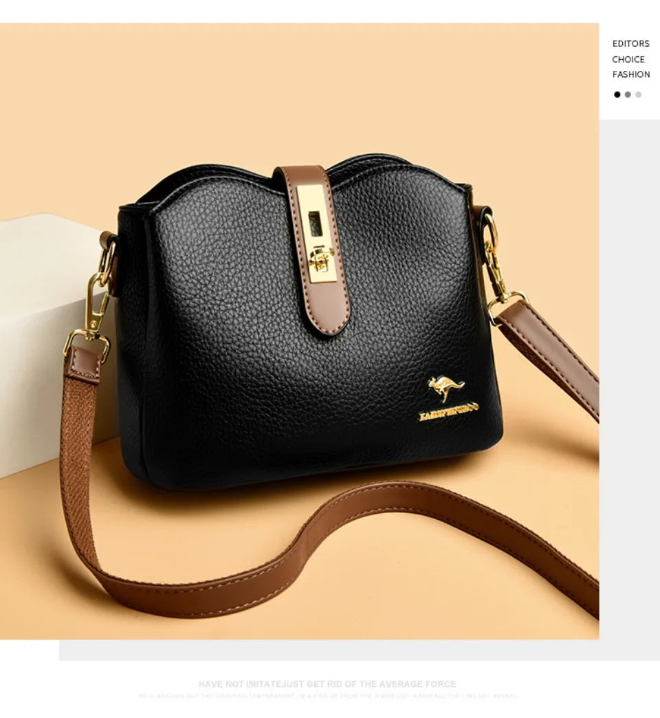 Sac à Main Femme Cuir Véritable Seau Bandoulière Trois Compartiments - MDN