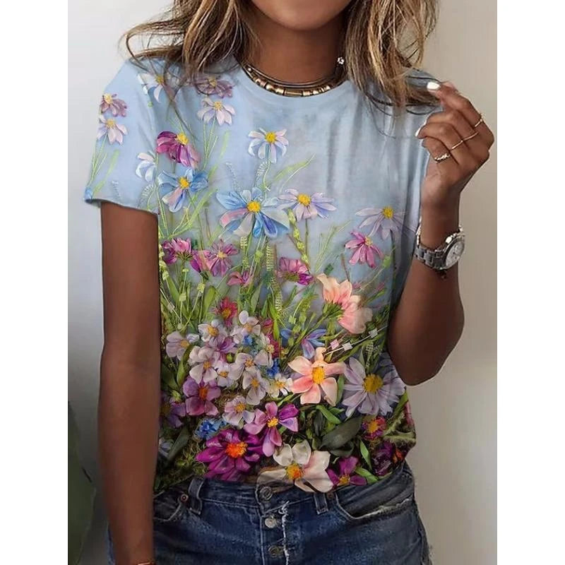 T-shirt Fleurs 3D Y2K Harajuku Femme | MDN