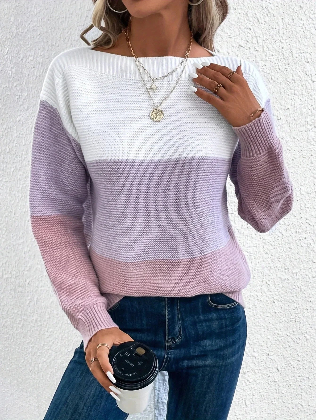 Pull Femme Ample Col Rond Tricote Epais 8 Coloris Automne Hiver | MDN Store