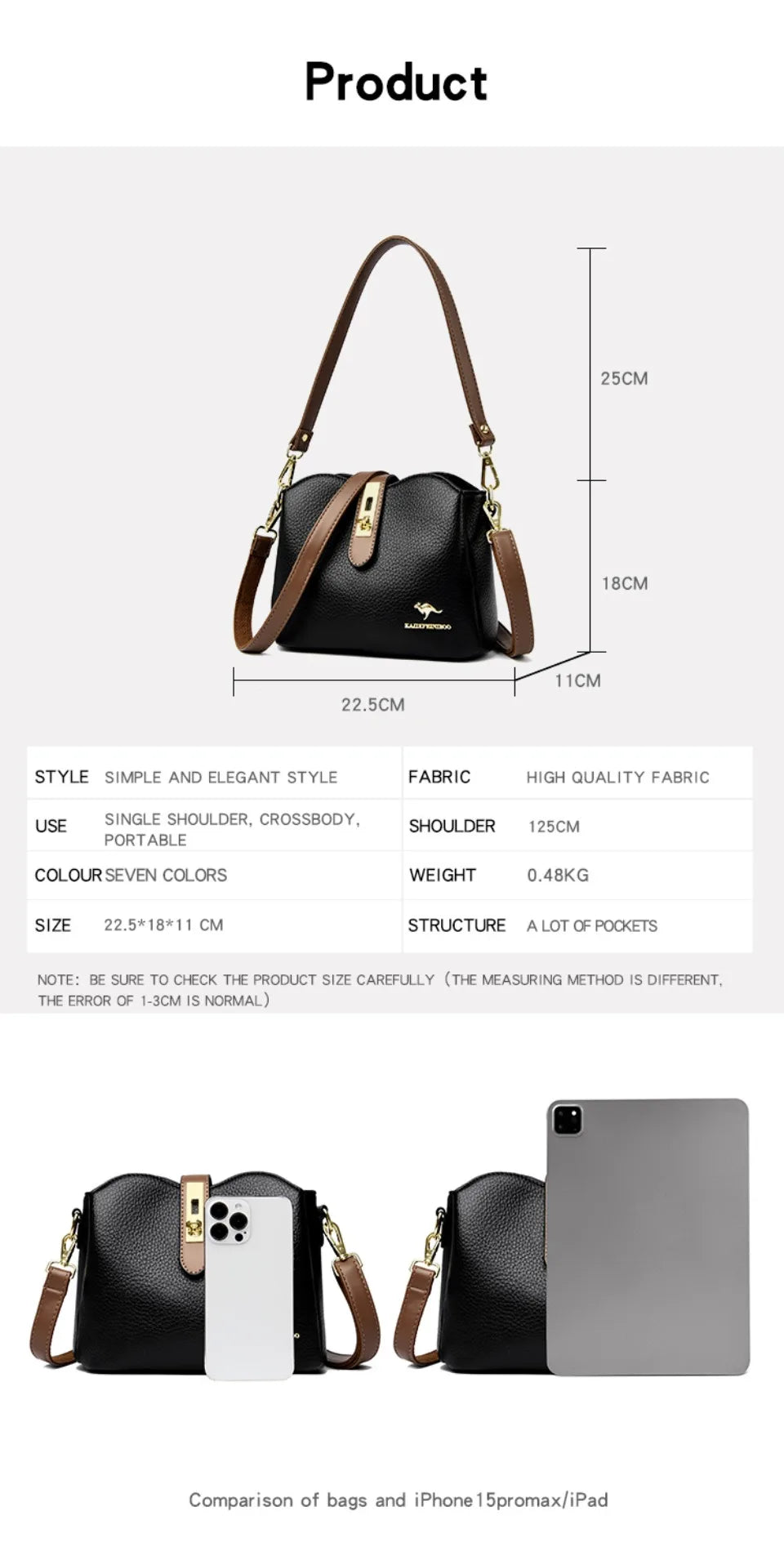 Sac à Main Femme Cuir Véritable Seau Bandoulière Trois Compartiments - MDN