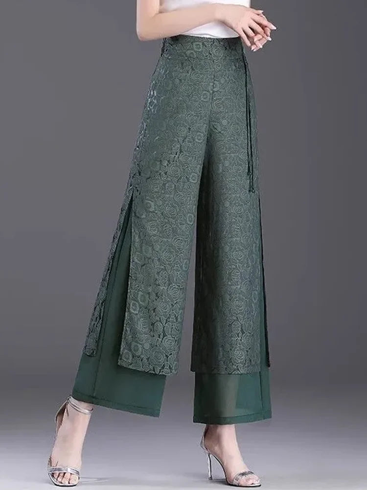 Pantalon Large Taille Haute Jacquard Noir | MDN Store