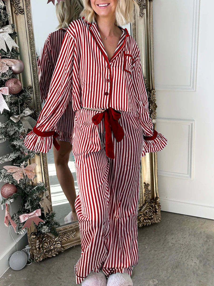 Pyjama Satin Rayé Nœud 2 Pièces | MDN Store