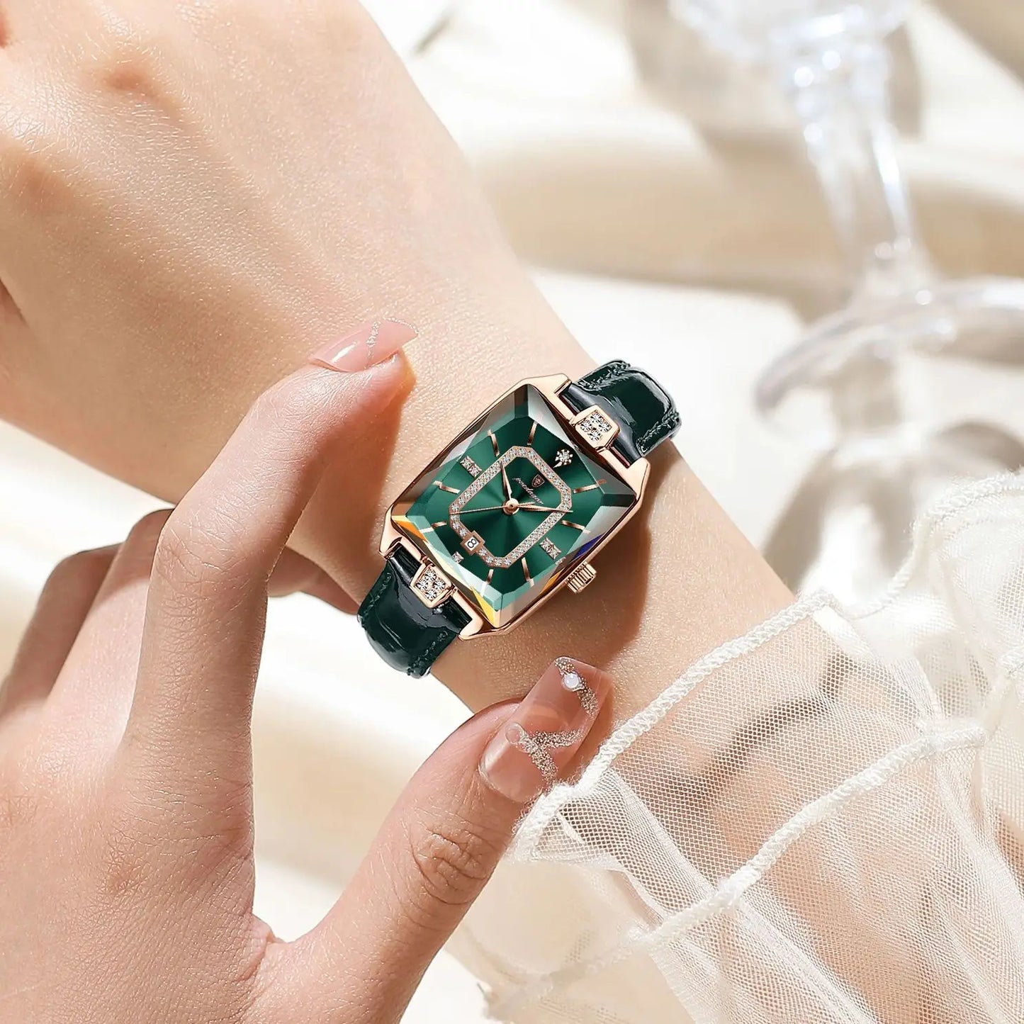 Montre Femme Rectangle Cuir POEDAGAR - Luxe Étanche Date Quartz Élégante Cadeau | MDN