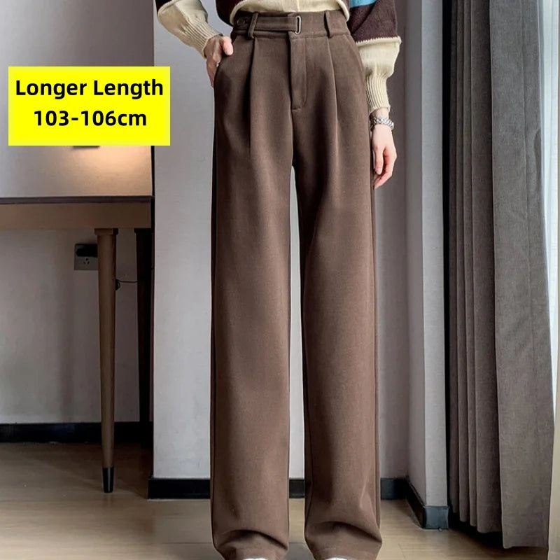 Pantalon Femme Laine Large Taille Haute - Boutons Chic Automne Hiver | MDN