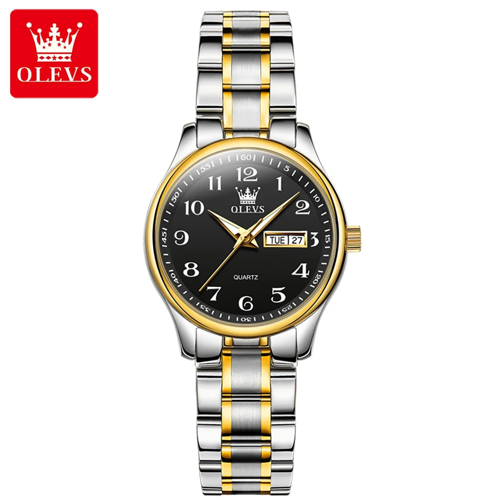 Montre Quartz Femme Elegante Acier Inoxydable Lumineuse Date Semaine | MDN Store 25