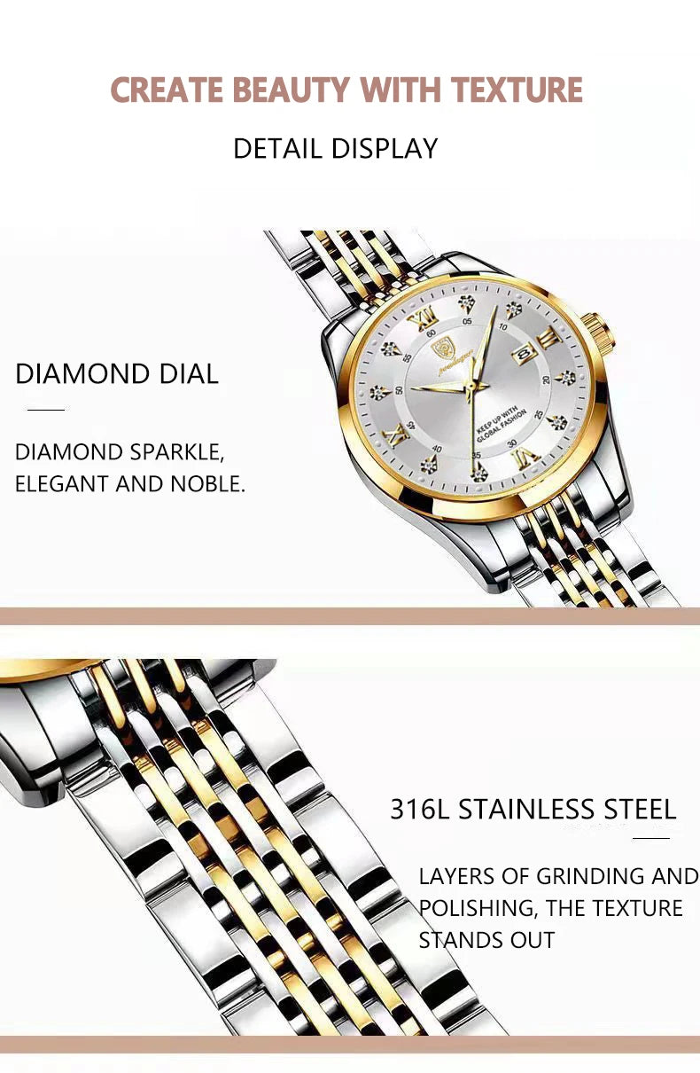Montre Quartz Femme Acier Inoxydable Lumineuse Date Etanche Fashion | MDN Store 25