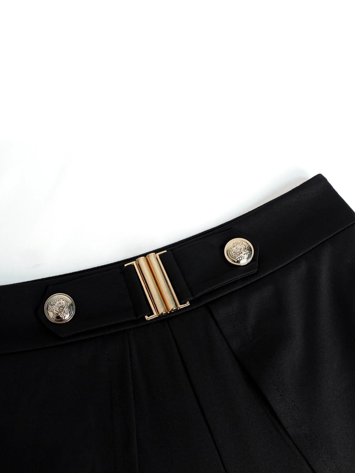 Pantalon Large Taille Haute Noir Boucle Dorée | MDN Store