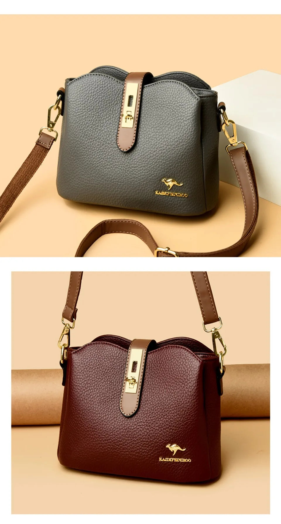 Sac à Main Femme Cuir Véritable Seau Bandoulière Trois Compartiments - MDN