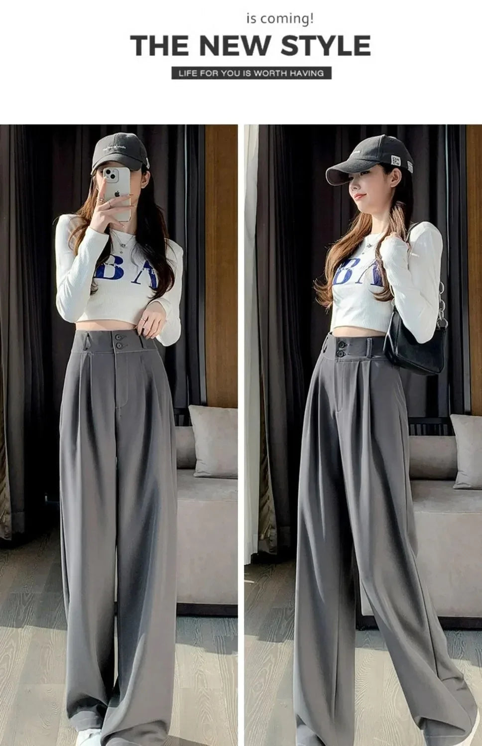 Pantalon Femme Grande Taille Haute Coréen - Baggy Bureau Élégant | MDN Store