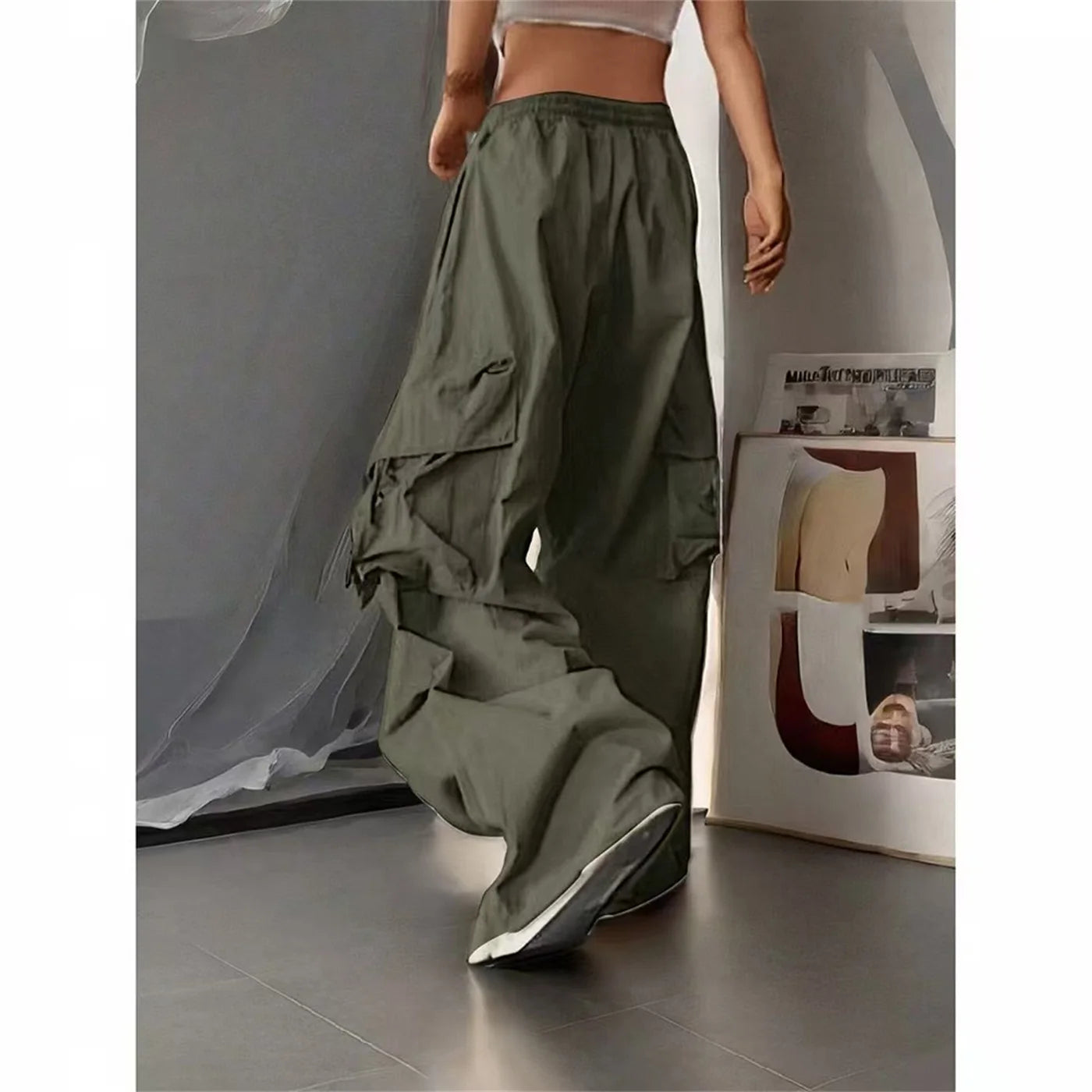 Oversized Pocket High Street Pant Black Vintage High Waist Femme's Pants... | MDN Store