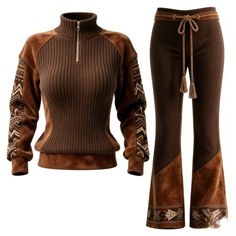 Ensemble Sweatshirt Col Montant & Pantalon Femme - Style Ethnique | MDN Store