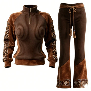Ensemble Sweatshirt Col Montant & Pantalon Femme - Style Ethnique | MDN Store
