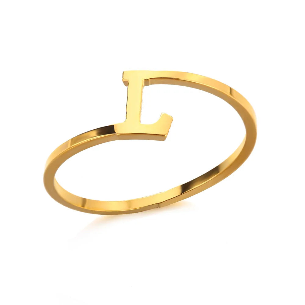 Bague Initiale Lettre A-Z Acier Doré | MDN Store