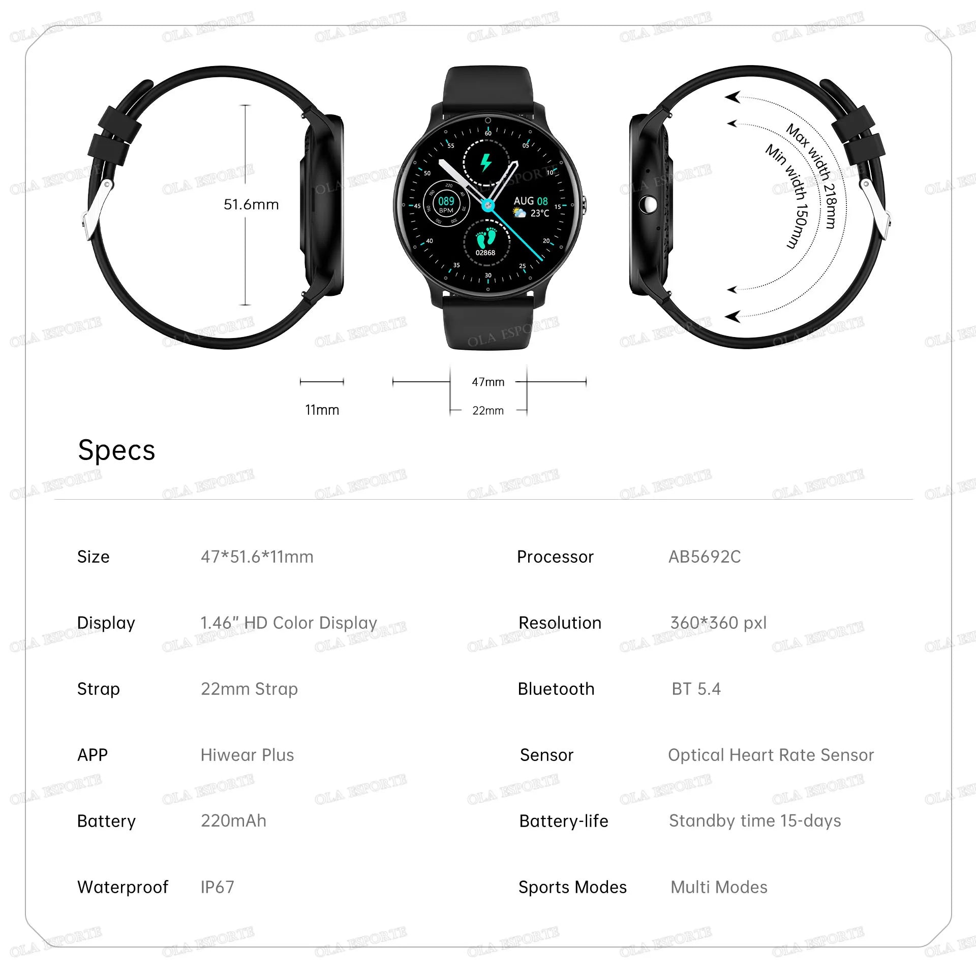 Montre Connectee Sport Fitness Bluetooth 5.3 Ecran 1.46 Pouce IP67 | MDN Store 25