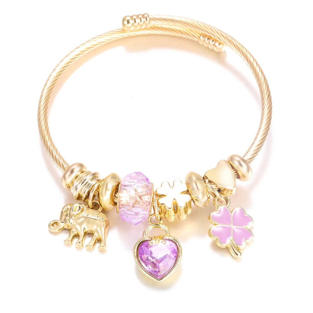 Bracelet Femme Acier Inoxydable Doré Fleurs Strass 4 Couleurs | MDN Store