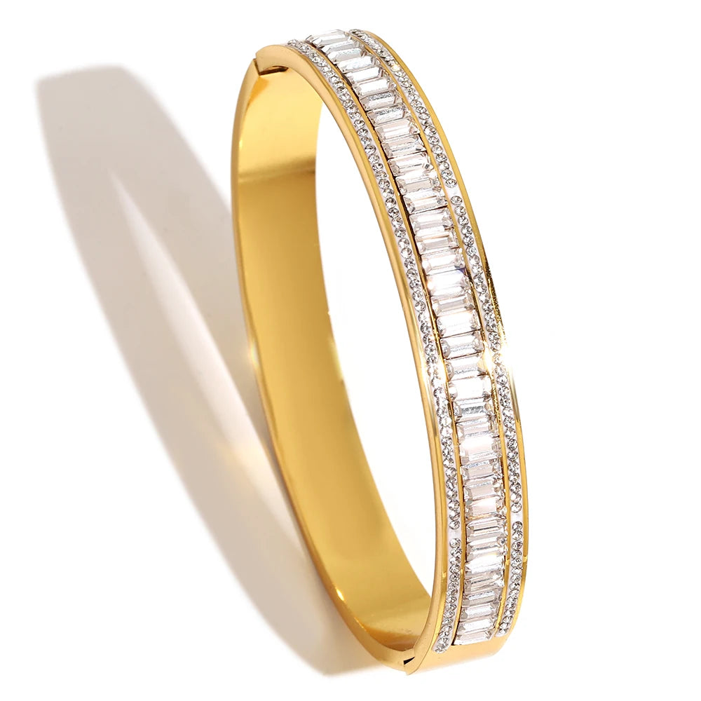 Bracelet Manchette Fleur Strass Acier Inoxydable Retro Femme | MDN Store