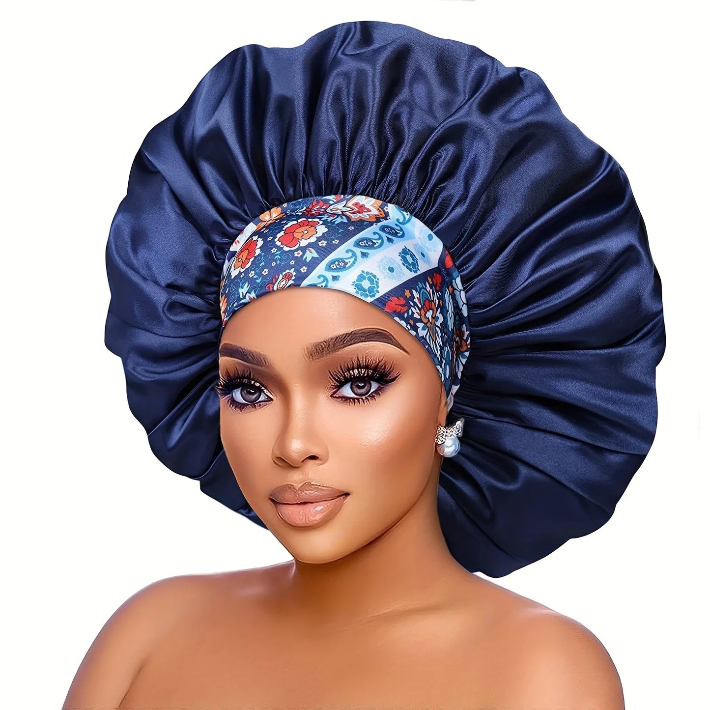 Bonnet Nuit Satin Fleurs Imprimées - Bonnet Sommeil Femme Bord Large Élastique | MDN