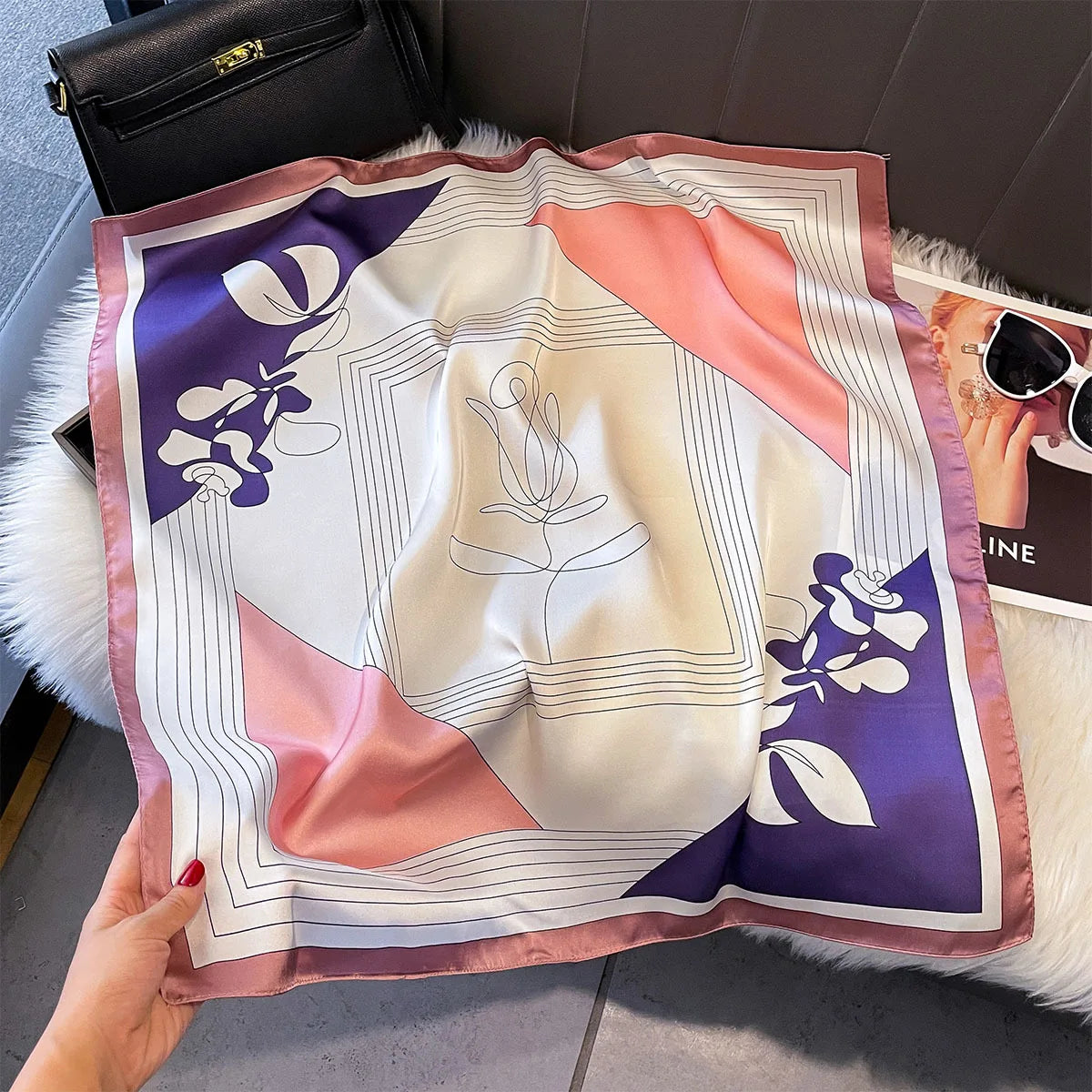 Foulard Carré Soie Floral Rose Femme 70cm | MDN Store