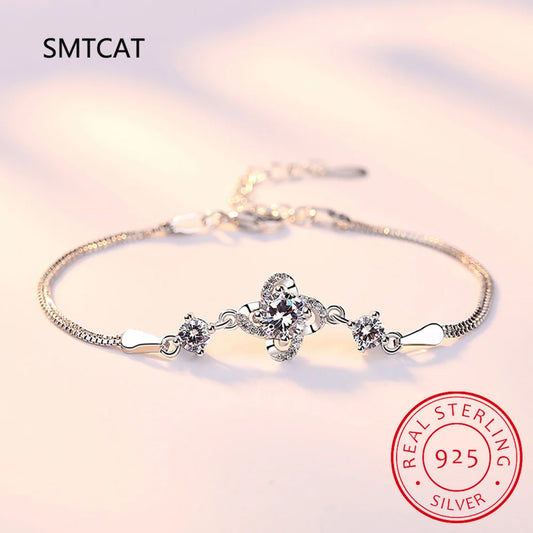 Bracelet Argent 925 Trèfle Moissanite Femme | MDN