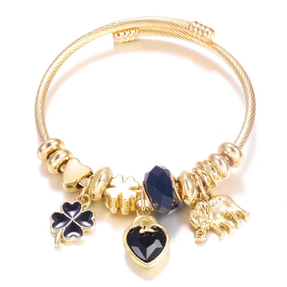 Bracelet Femme Acier Inoxydable Doré Fleurs Strass 4 Couleurs | MDN Store