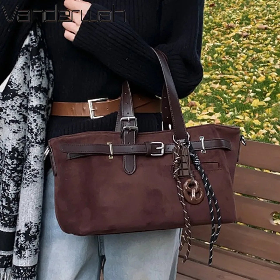 Sac à Main Femme Cuir Daim Boucle Ceinture Grande Capacité Hiver - MDN
