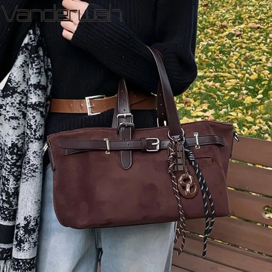 Sac à Main Femme Cuir Daim Boucle Ceinture Grande Capacité Hiver - MDN