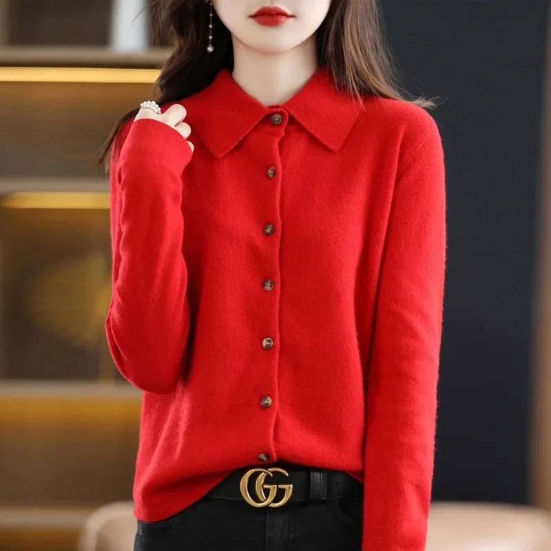 Cardigan Femme Col Polo Loose Fit Tricot Doux 9 Coloris S-XXL | MDN Store