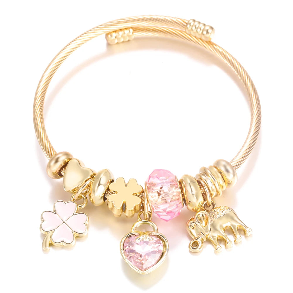 Bracelet Femme Acier Inoxydable Doré Fleurs Strass 4 Couleurs | MDN Store