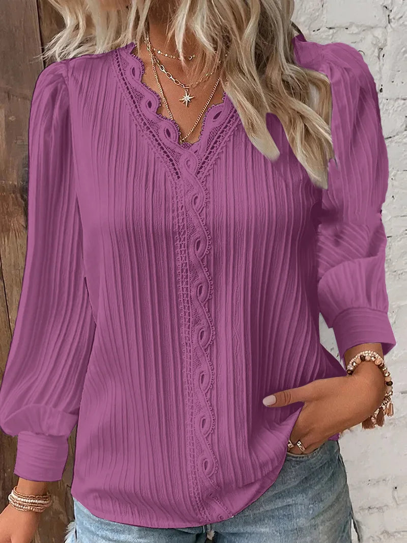 Élégant Été Hollow Dentelle Patchwork Femme Chemise Chic Blouse Col | MDN Store
