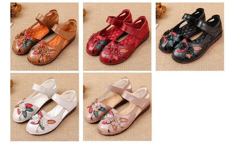 Sandales Cuir Plates Florales Lorilury | MDN Store