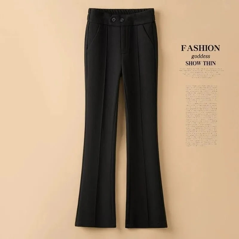 Pantalon Femme Laine Évasé Taille Haute - Bureau Chaud Automne Hiver | MDN
