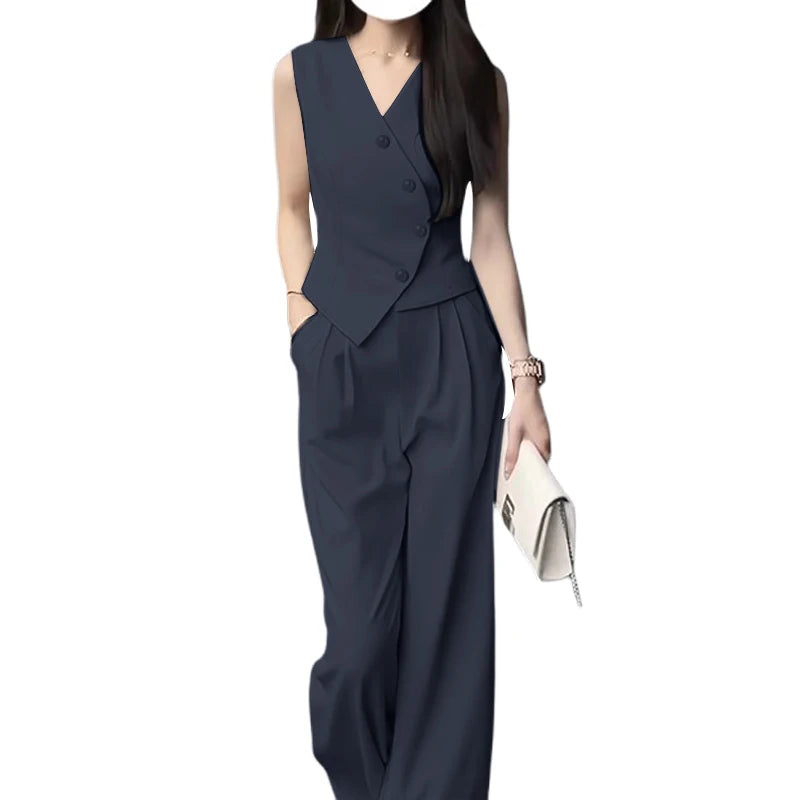 Ensemble Débardeur & Pantalon Large Bleu Bureau | MDN