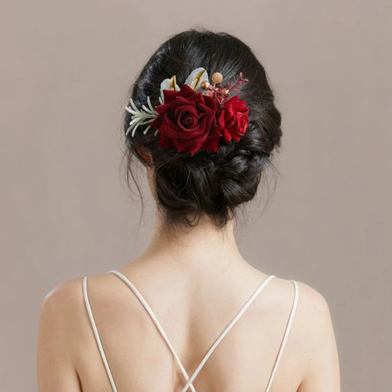 Pince Cheveux Double Rose Flanelle Boho - Barrette Fourche Élégante | MDN Store