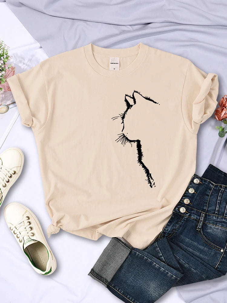 T-Chemise Chat Imprimé Femme Col Rond | MDN Store