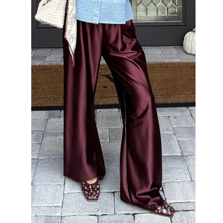 Pantalon Large Satin Taille Haute Femme | MDN Store