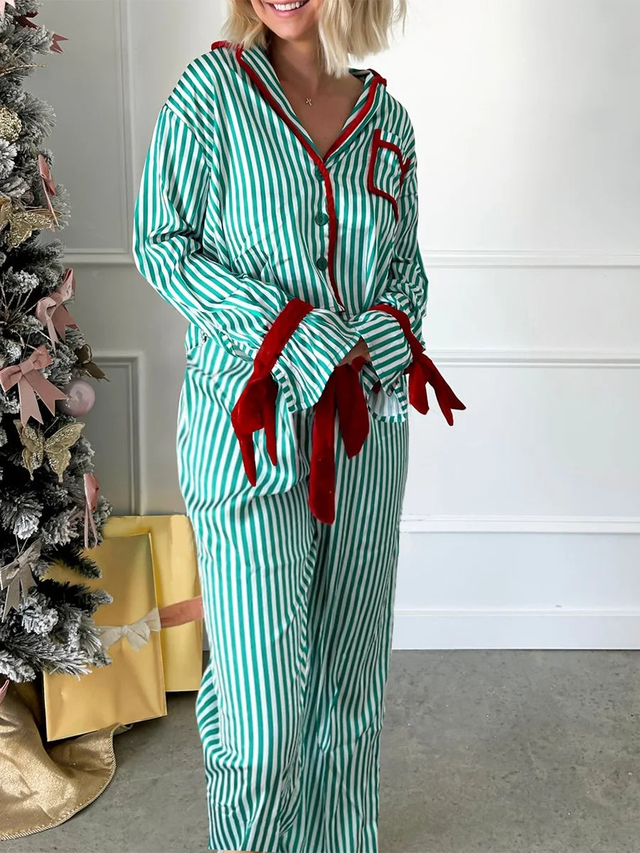 Pyjama Satin Rayé Nœud 2 Pièces | MDN Store