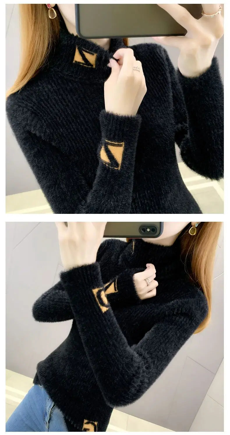 Pull Col Montant Femme Jacquard Lettres Tricot Epais 3 Coloris | MDN Store