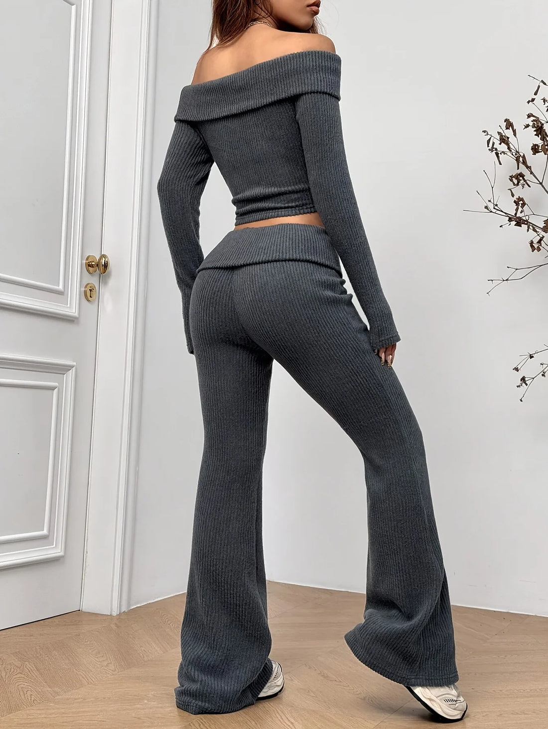 Ensemble Maille Épaule Dénudée Gris | MDN Store