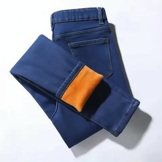 Jean Femme Taille Haute Doublé Polaire Slim Fit Gris Hiver | MDN