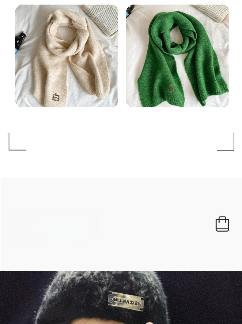 Écharpe Laine Lapin Brodé Beige | MDN