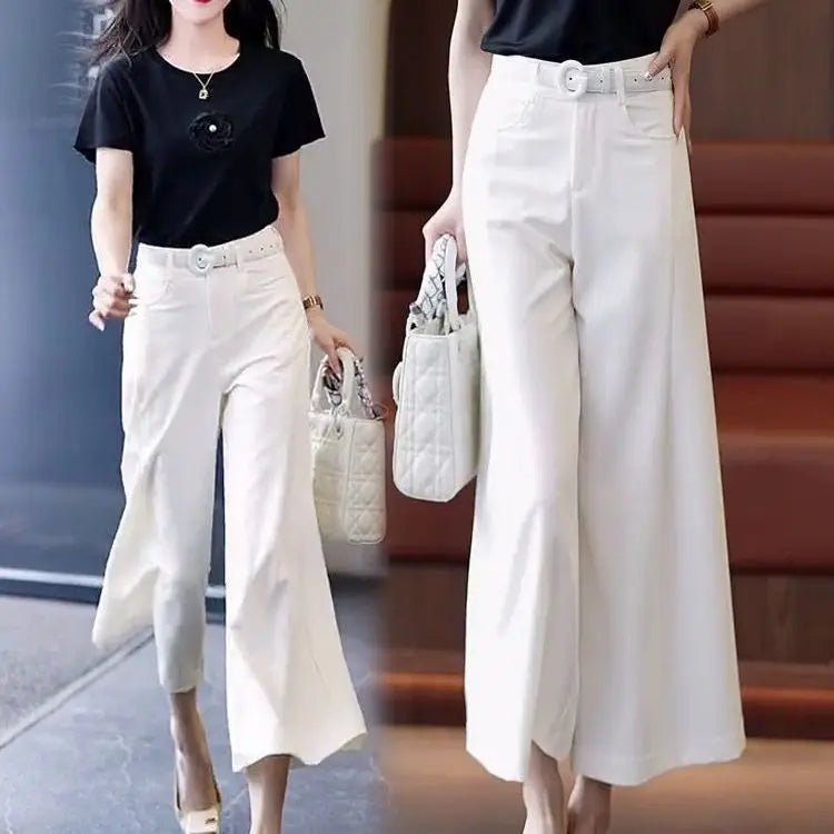 Pantalon Femme Taille Haute Décontracté Léger Couleur Unie Été | MDN Store