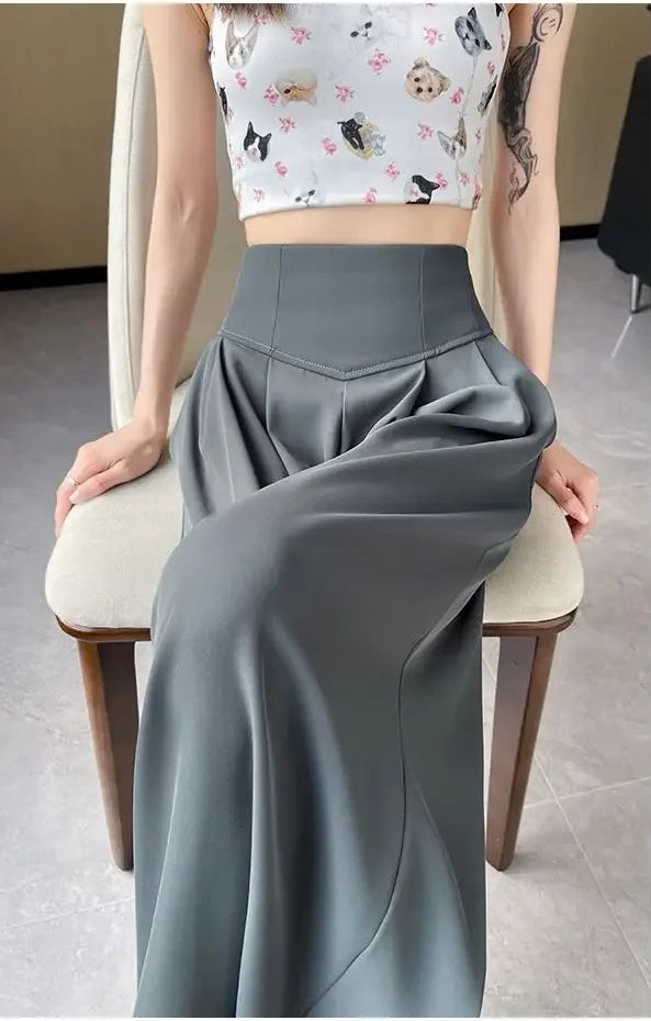 Pantalon Femme Taille Haute Large Gris | MDN Store