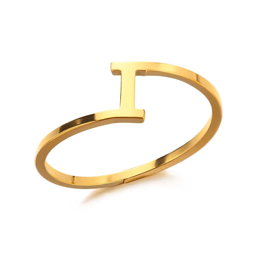 Bague Initiale Lettre A-Z Acier Doré | MDN Store